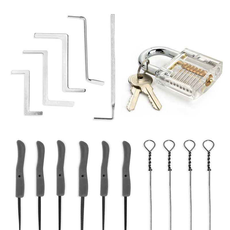 3 In 1 Set Locksmith Tools Practice Transparent Lock Kit With Broken Key Extractor Wrench Tool Removing Hooks Hardware