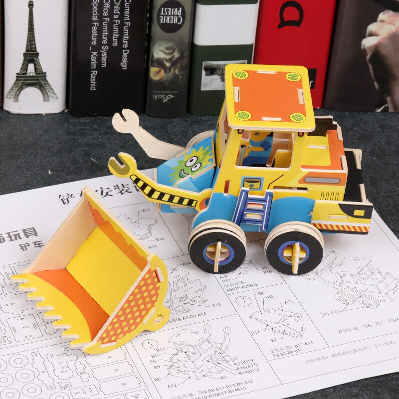 Nueva maquinaria de excavación, excavadora de juguete, Kits de madera 3D, conjunto de rompecabezas, vehículo de ingeniería, juguetes educativos para niños