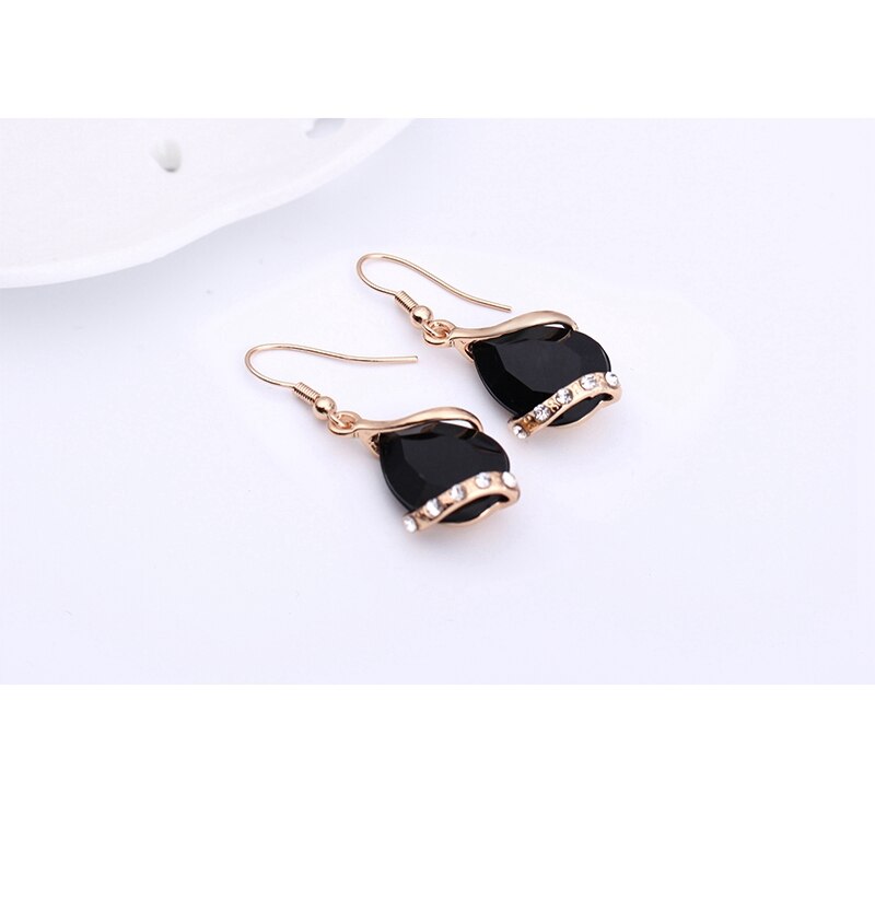 Yunkingdom Black Crystal Earrings Necklaces Sets Gold Color Jewelry Sets for Women Geometric Wedding Jewelry