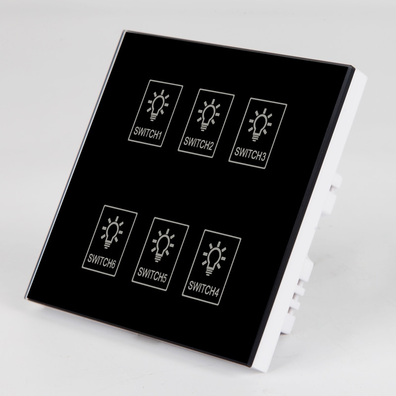 Smart Touch Switch Smart Lighting Touch Screen 6-Key Control Smart Panel Black 86x86x37mm