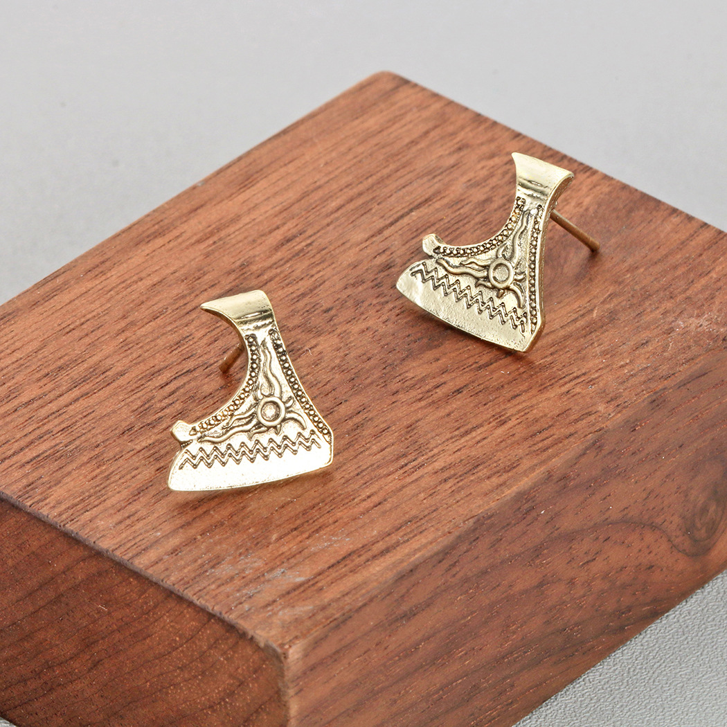 QIAMNI Vintage Valknut Viking Axe Male Stud Earrings Bijoux Pagan Amulet Viking Hip-hop Slavic Jewelry Christmas