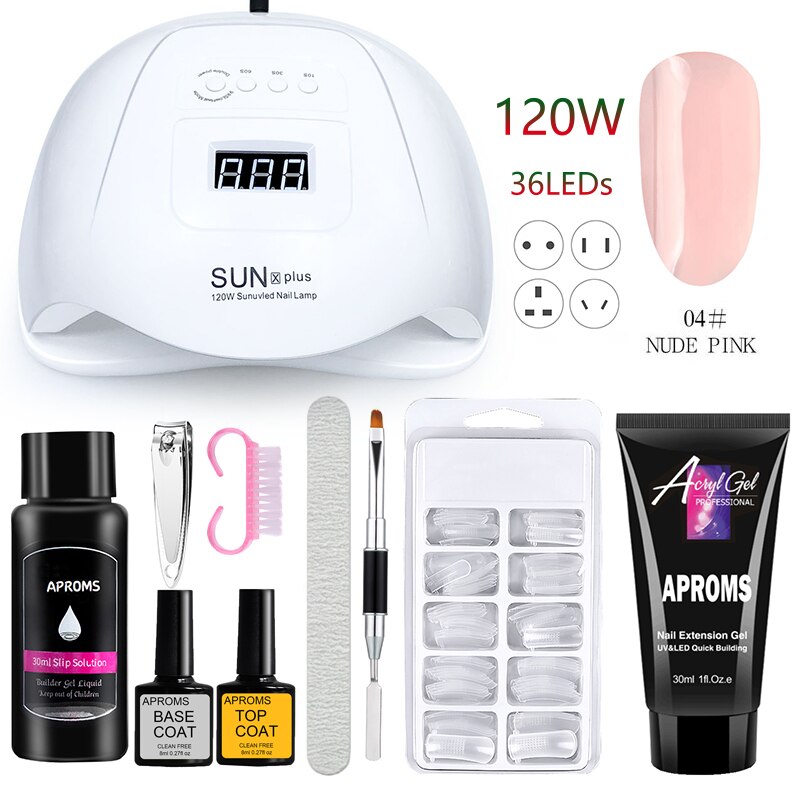 120W UV LED Nail Lamp Kit Poly Nail Gel Kit UV Nail Gel Builder Set Nail Builder Set 30ML UV Gel Manicure Set Extension Nail Kit: Poly Gel Set 4