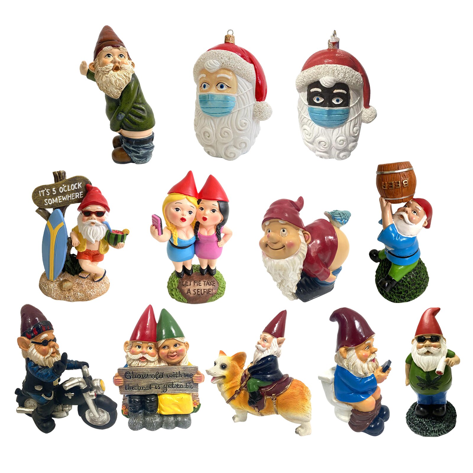 Novelty Garden Gnome Statue Mini Resin Garden Gnome for Christmas Dress Up DIY