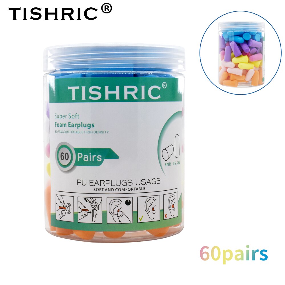 Tishric 60 paar anti-geluid oordopjes, geluidsreductie, slaap oordopjes, slaap oordopjes, oordopjes tegen lawaai: 60 gemengde kleuren