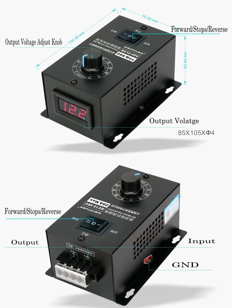 DC12 ~ 48V 20A DC Motor Speed Controller PWM regulator 12V 24V 48V 1200W Digital Display Reversible 0~100% adjustable