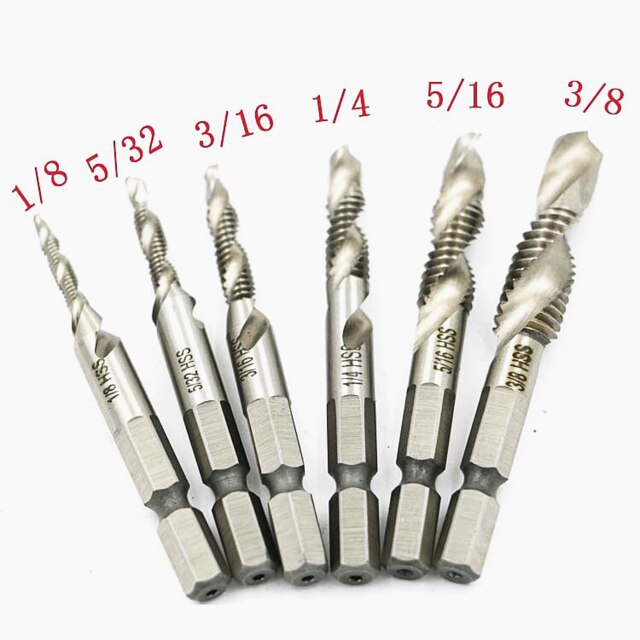 6pcs/set HSS4341 Machine Screw Right Hand Thread Plug Tap Screw Taps Set Kit Screw Twist Drill Bit Set Hex Shank 6.35mm Tap Dril: Default Title