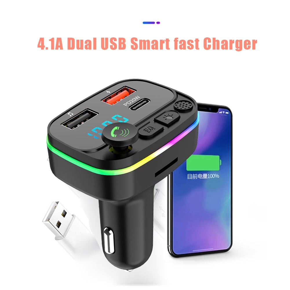 Car fast charger,  mp3 music players, navigation, voice reports, hands-free calling, audio receiver, wireless bluetooth 5,0 fm transmitters