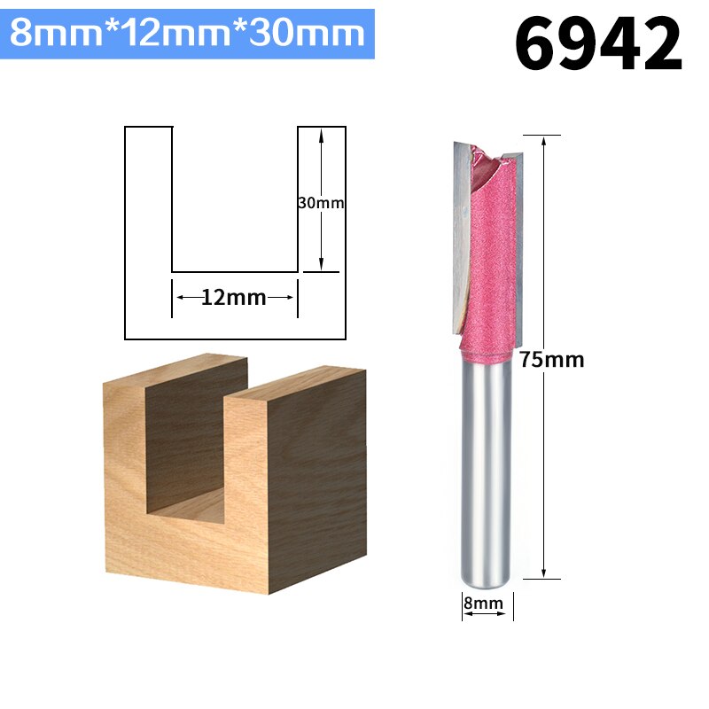 Huhao 1 stk fræser til træ 6mm 8mm 10mm 12mm industrielt lige bor træbearbejdningsværktøj wolfram endefræser: 8mm x 12mm x 30mm