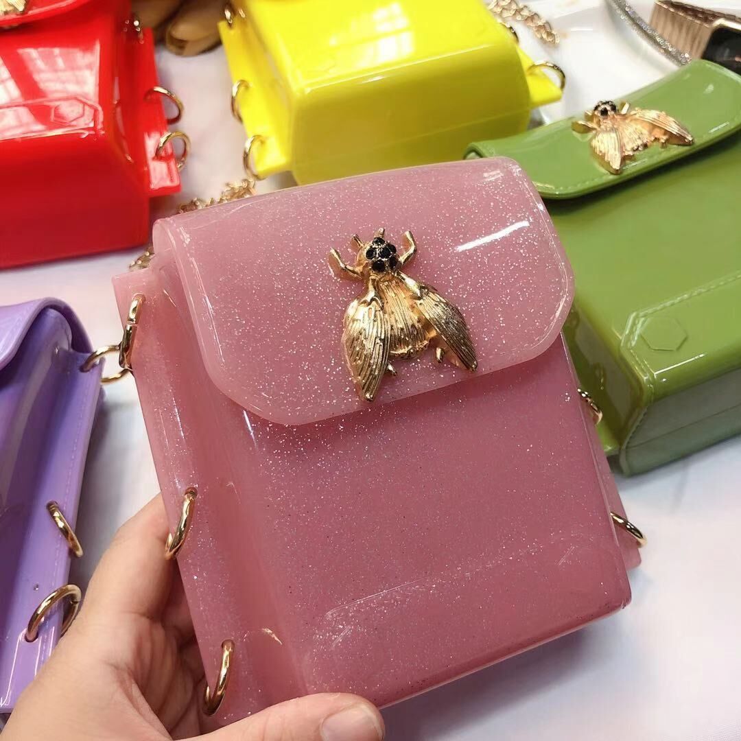 spring and summer mini bee bag shoulder messenger jelly bag live bag: Pink