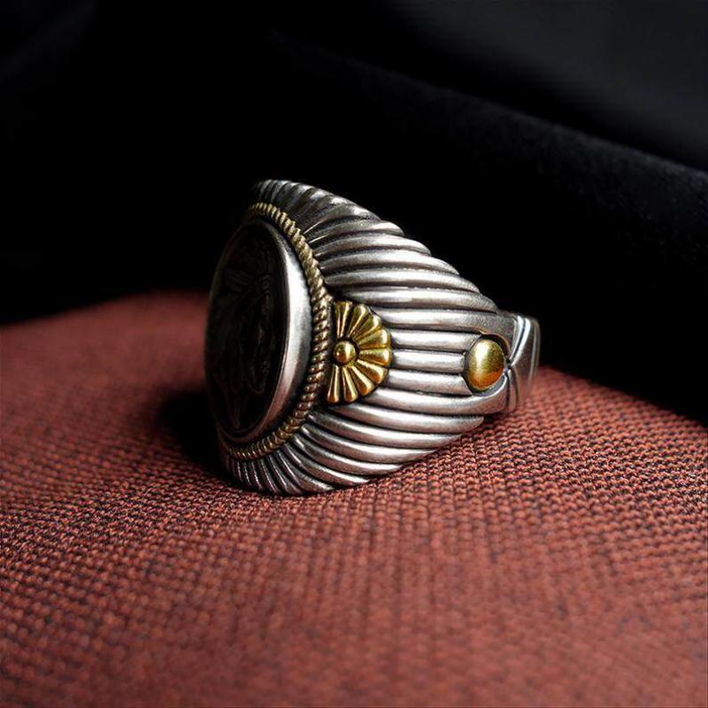 Trend Punk Classic Indian Avatar Pattern Ring for Men Retro Motorcycle Rider Jewelry