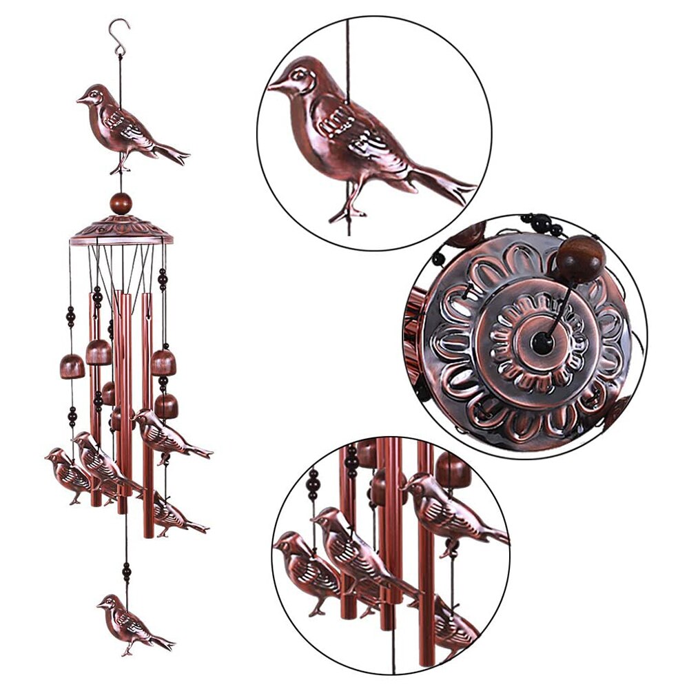 Bird Wind Chimes 4 Aluminum Tubes 6 Bells 7 Birds Windbells for Indoor Outdoor Decoration