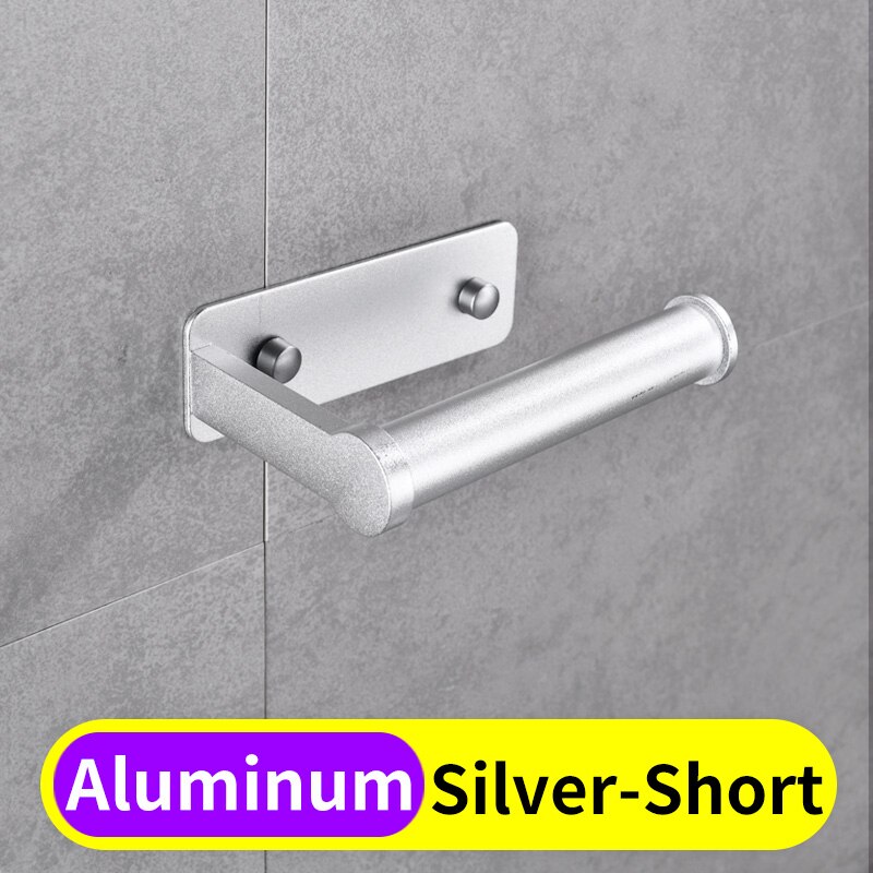 Toiletpapirholder sort aluminium badeværelse toiletrulle papirholder vakuum vægmonteret køkkenpapirholder serviet håndklædeholder: Sølv-kort