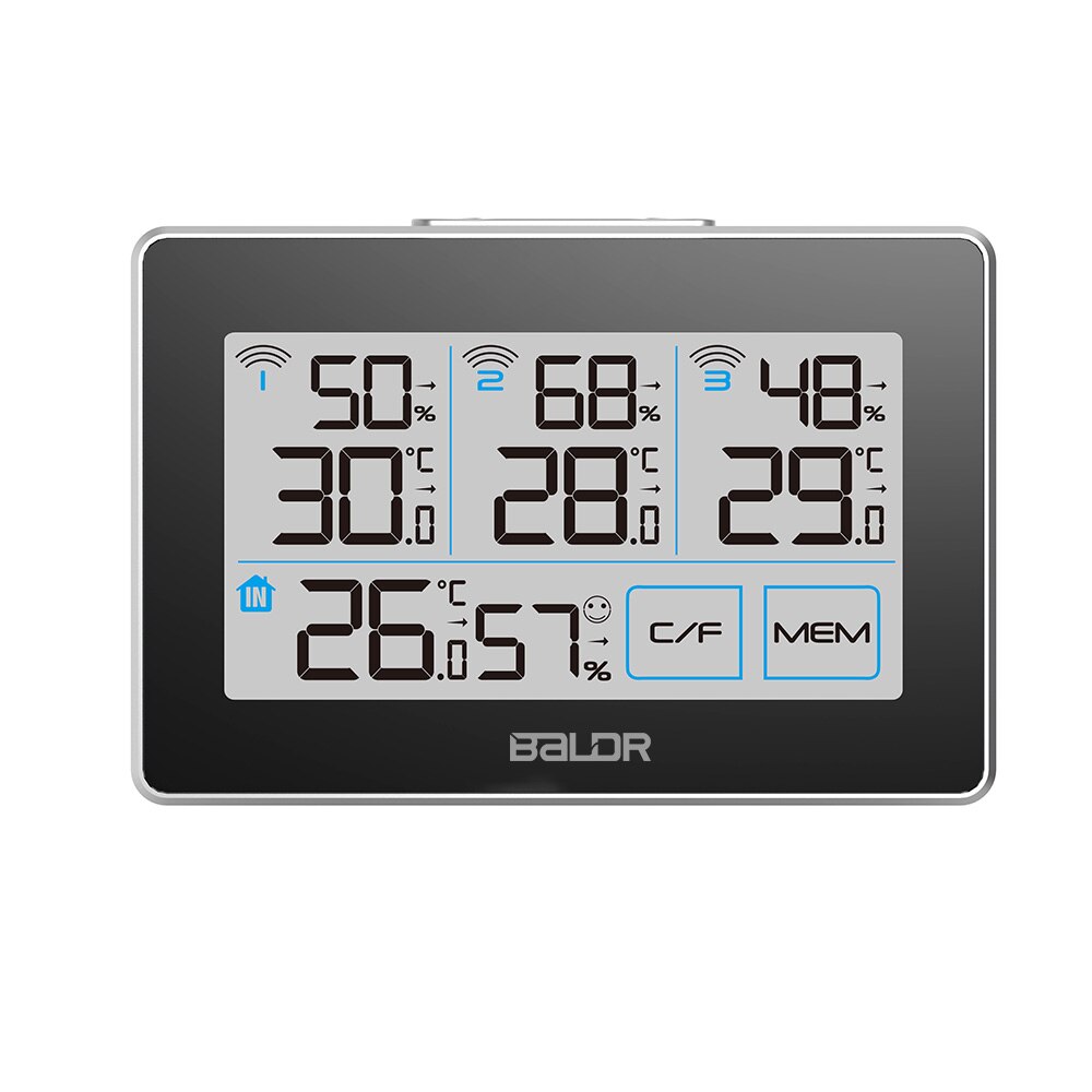 Baldr Touch Indoor Outdoor Weather Station + 3 Forecast Sensor Thermometer Hygrometer Meter Calendar 3CH Backlight