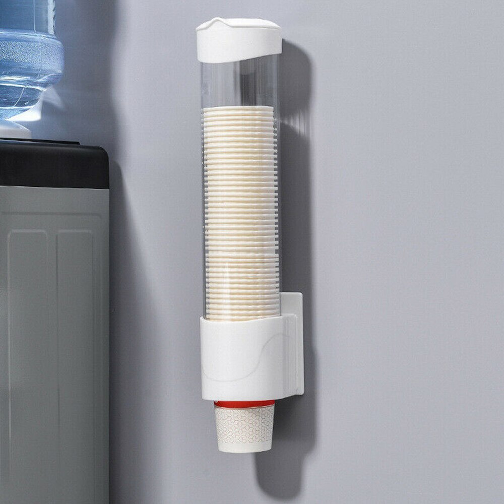 1 Uds. Caja de almacenamiento de vasos desechables organizador sin perforaciones vasos de papel para colgar en la pared caja de almacenamiento de plástico para fuente de bebida