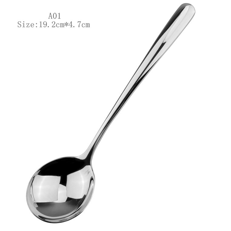Chinese Style Stainless Steel Round Shape Spoon With Long Handle For Tea Coffee Soup Milk Polishing Cutlery Dinnerware Set: A01