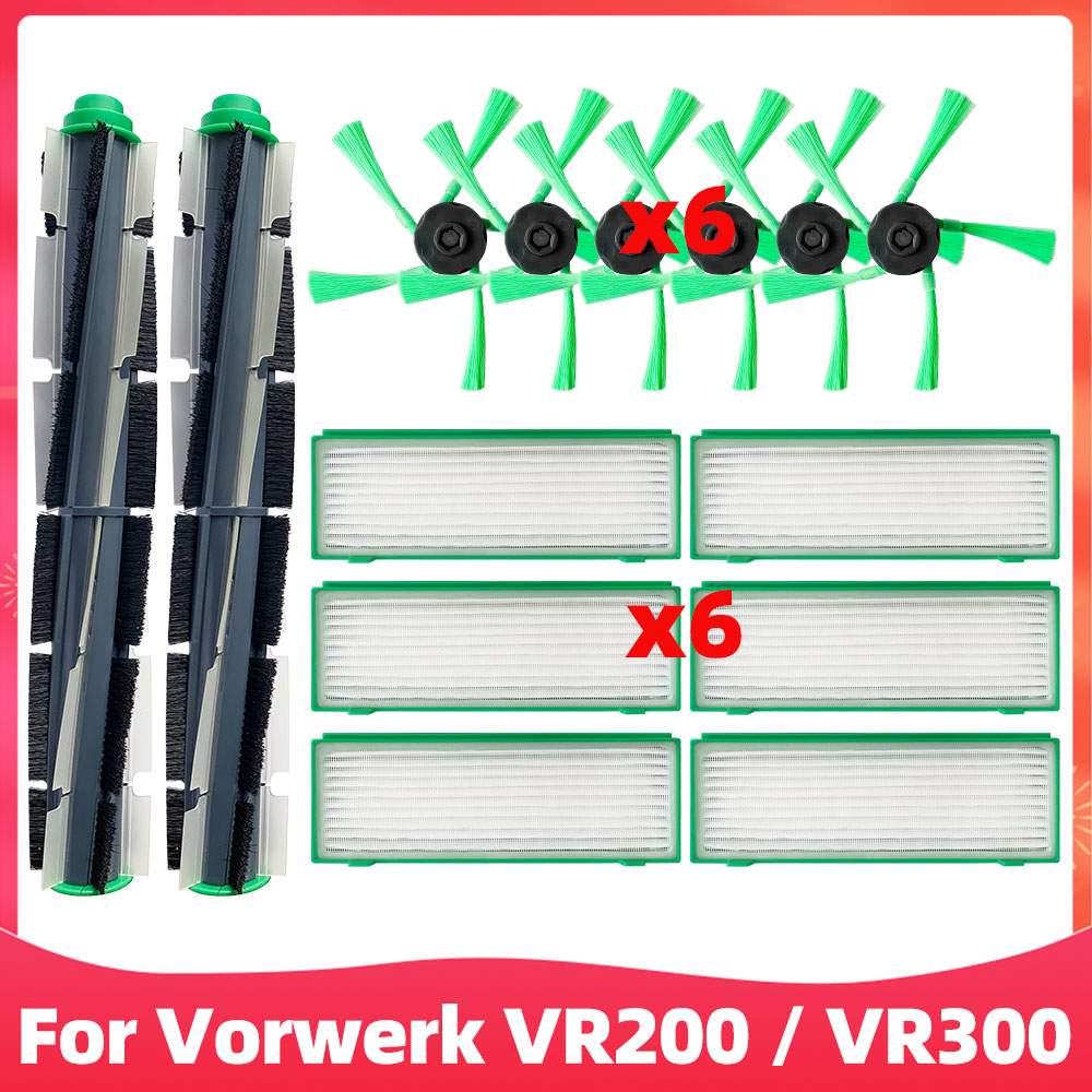 Passend für Höhle Vorwerk VR200 / VR300 Staubsauger: Ersatzteile für sterben Hauptgummiwalzenbürste, seitliche Drehbürsten, HEPA-Filter.