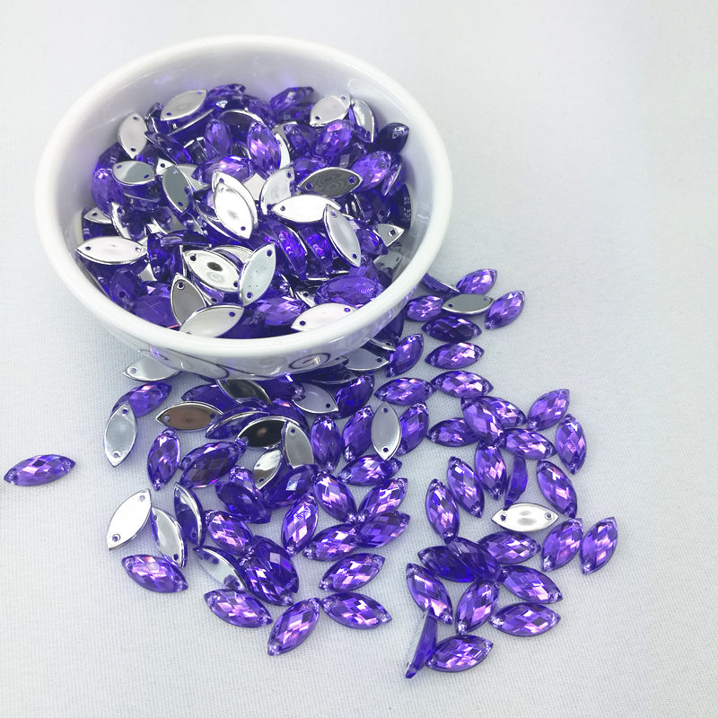 7*15mm Naaien Crystal AB Plaksteen Naai Kristallen Stenen Paard Oog Acryl Strass Voor DIY Kleding ambachten 50 st: Purple