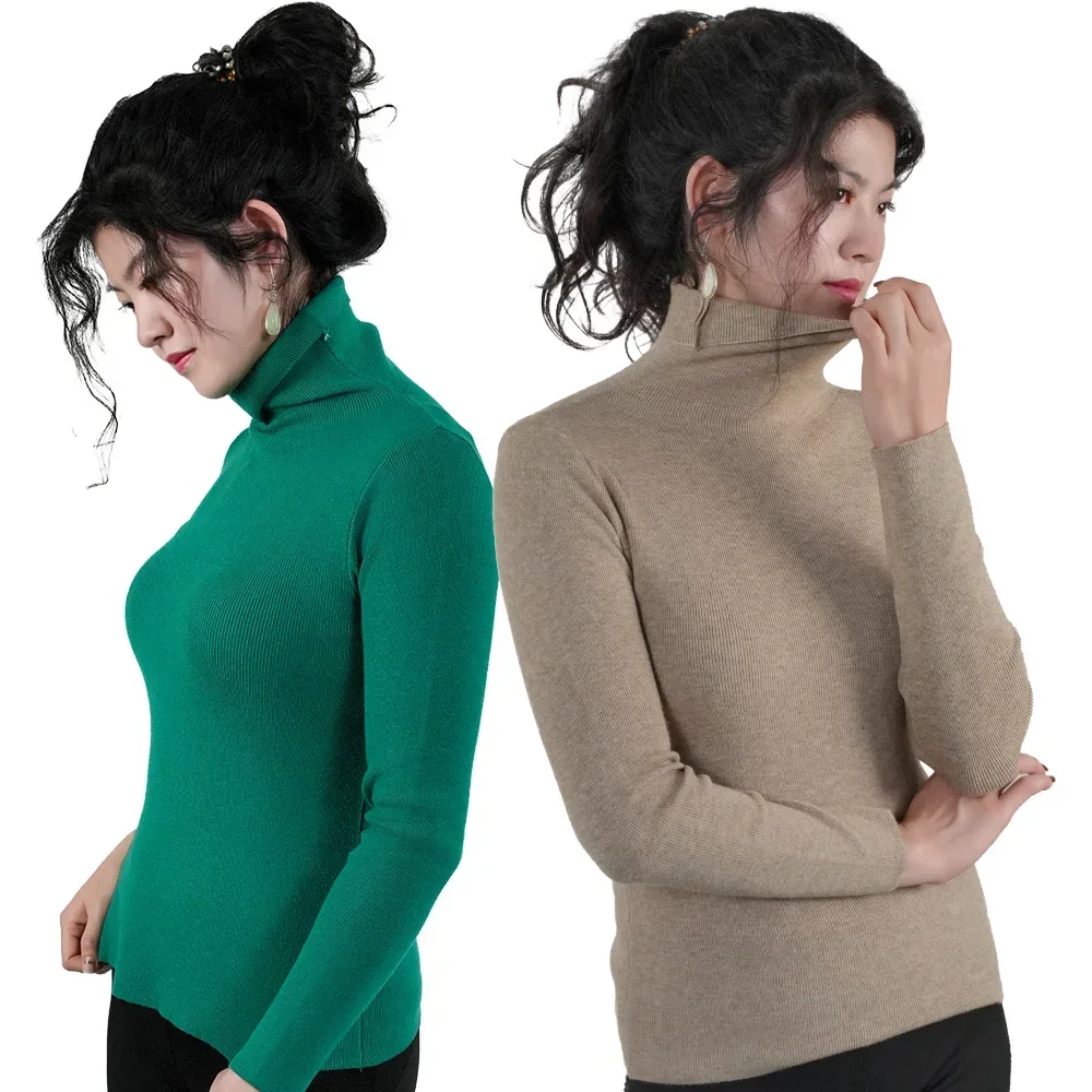 Damegenser vinter varm strikkeplagg med høy krage langermet slanke gensere dame termotopper klær pullover polohalsgensere