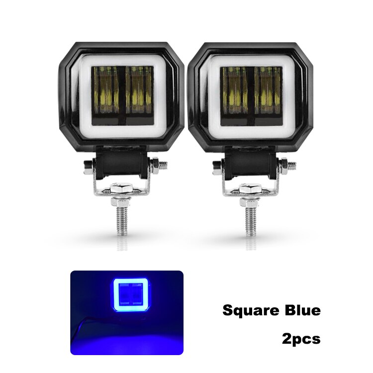 Anmingpu 2x 3 " 20w led enkeli silmät työvalopalkki maastoon 12v 24v kohdevalopalkki yövalopalkki kuorma-autoon 4 x 4 veneeseen mönkijään autoon sumuvalo: 2pc neliötä sininen