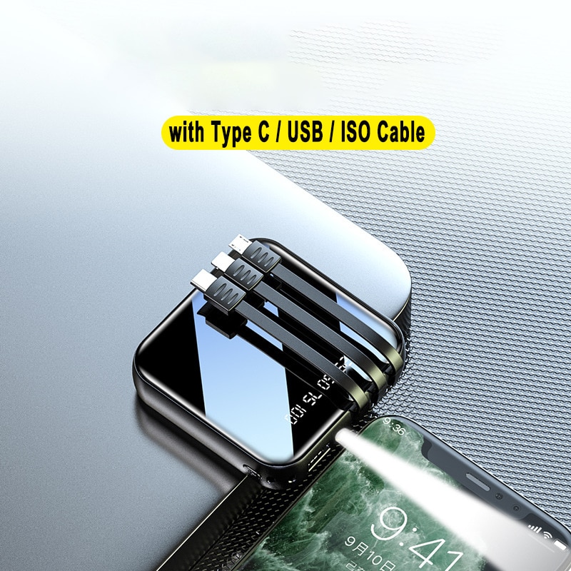 Power Bank 20000mAh Portable Charging Poverbank Mobile Phone External Battery Charger Powerbank 20000 mAh for Xiaomi Mi: black 3 in 1