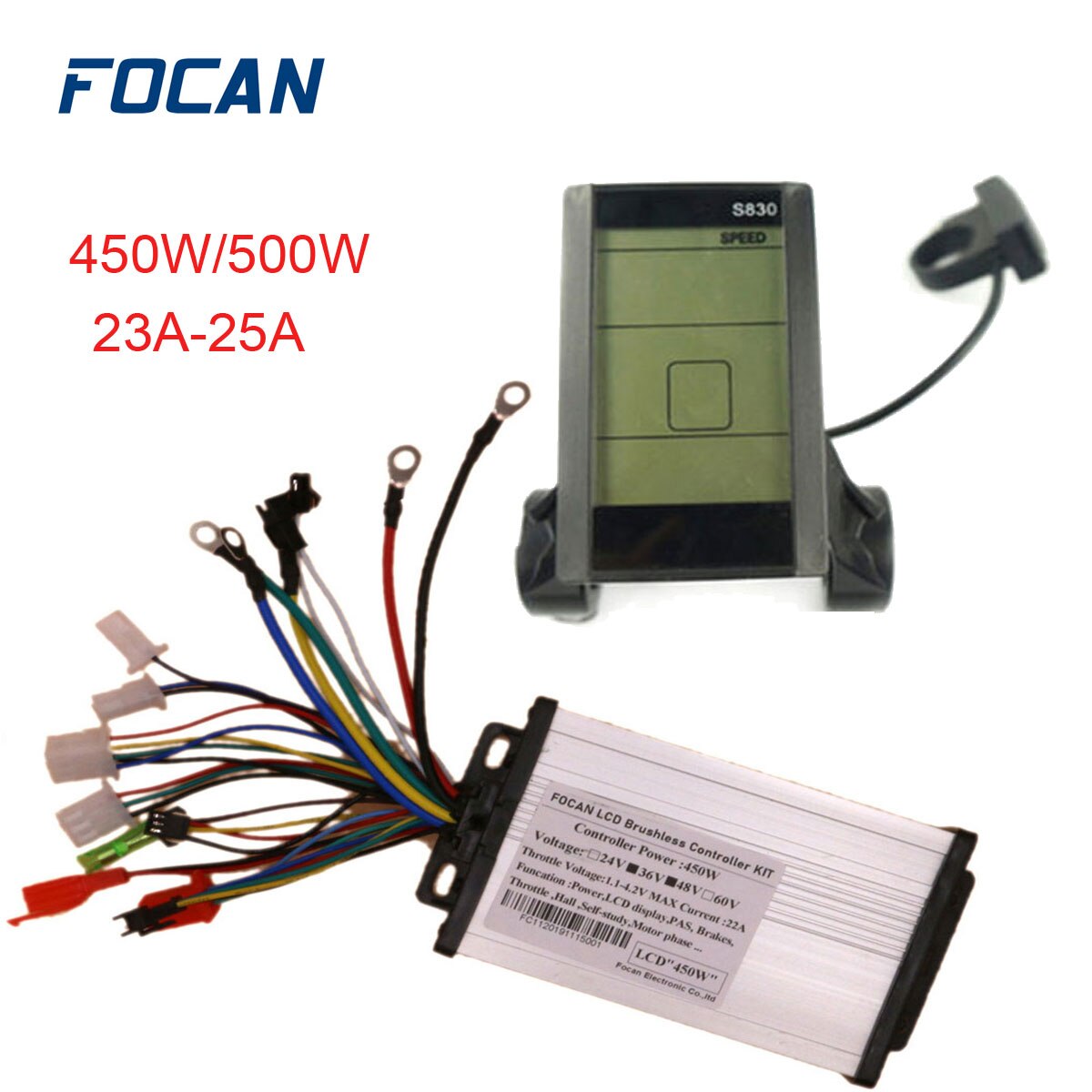 Electric Bike Controller 24V 36V 48V 60V 450W 500W 25A Brushless E-bike Controller with LCD Display Bicycle Motor Scooter S830: S830 36V 48V