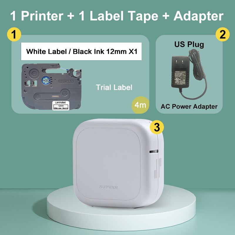Supvan G10E Labeler Thermal Transfer Label Maker Bluetooth Connect Desktop Laminated Labeling Machine Printers for Home Office: G10E Adapter US