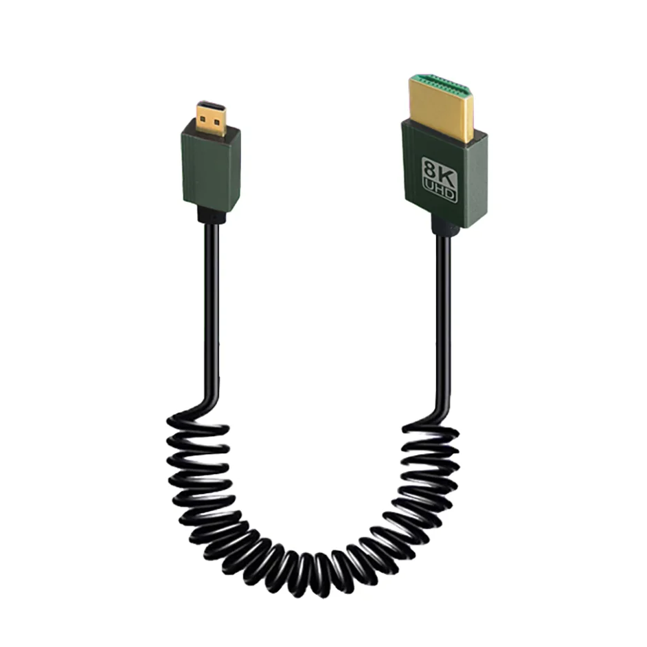 90 Degree Mini Micro HDMI-compatible Coiled Cable Support 3D 8K Spring Flexible Slim Cord for Camera DV Video Capture Card HDTV: Beige
