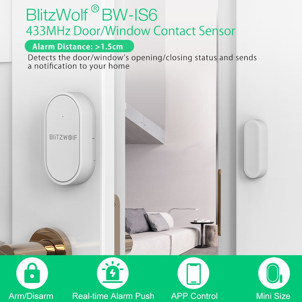 Blitzwolf BW-IS6 433 Mhz Mini Arm Ontwapenen Real-Time Alarm Push App Controle Deur Window Contact Sensor Draadloze Smart home Alarm