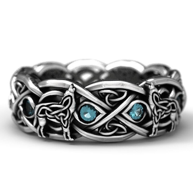 Vintage vävmönster varg rostfritt stål zirkon ring vigselring engagemang smycken engagemang