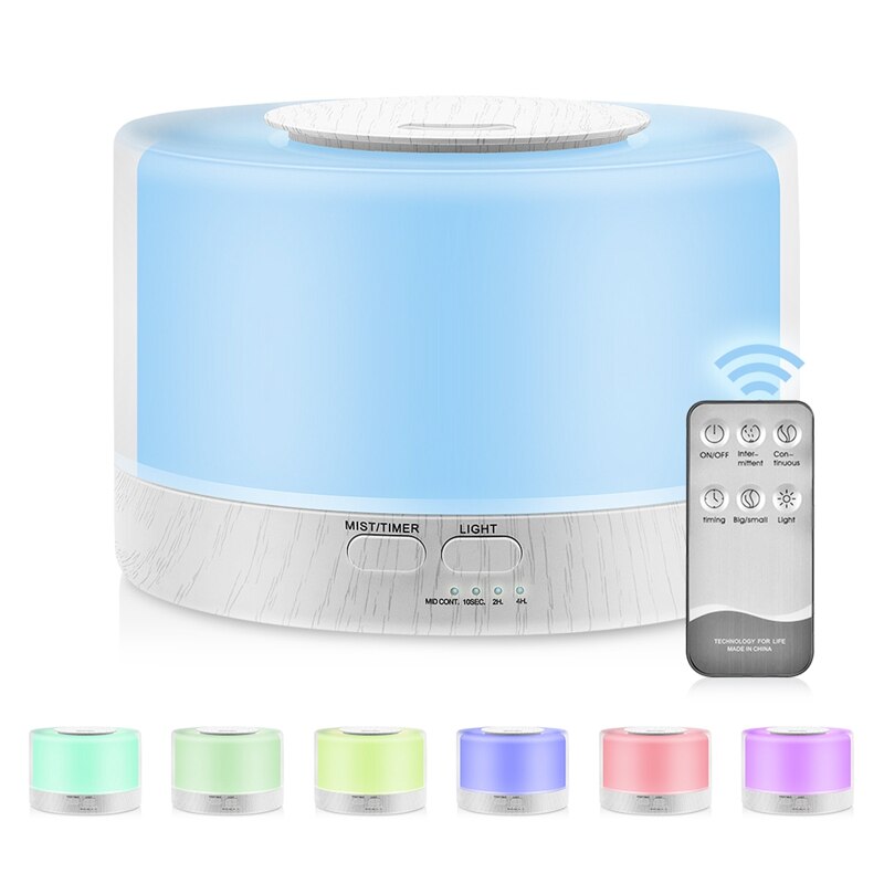Diffuseur d'huiles parfumées cylindrique à télécommande, humidificateur et vaporisateur avec 7 led colorées, prise us/uk/eu/au/jp