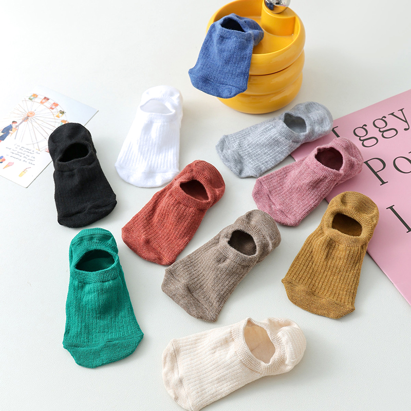 5 pares de zapatillas de calcetín para mujer, calcetines invisibles finos y transpirables de verano de colores sólidos, calcetines cortos invisibles de silicona antideslizantes