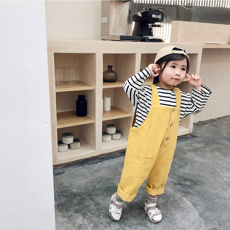 printemps nouveauté style coréen coton couleur pure tout-match décontracté jarretelle pantalons longs pour mignon doux bébé filles et garçons