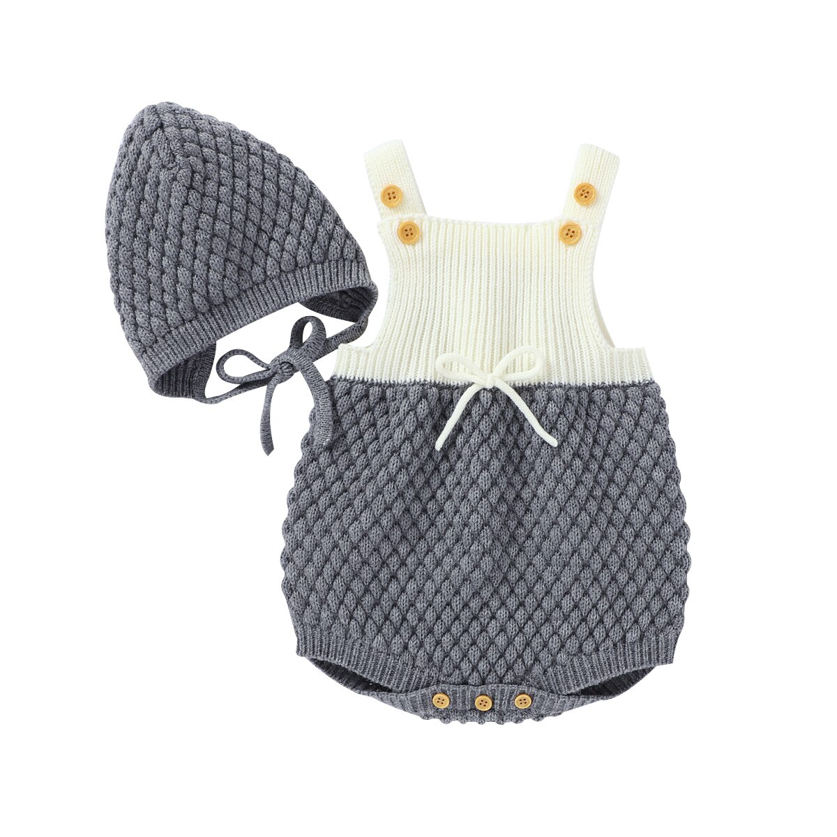 Focusnorm 0-24M Nieuw Baby Meisjes Jongens Rompertjes Hoeden Knit Patchwork Mouwloze Jumpsuits Trui 4 Kleuren: Grijs / 24M
