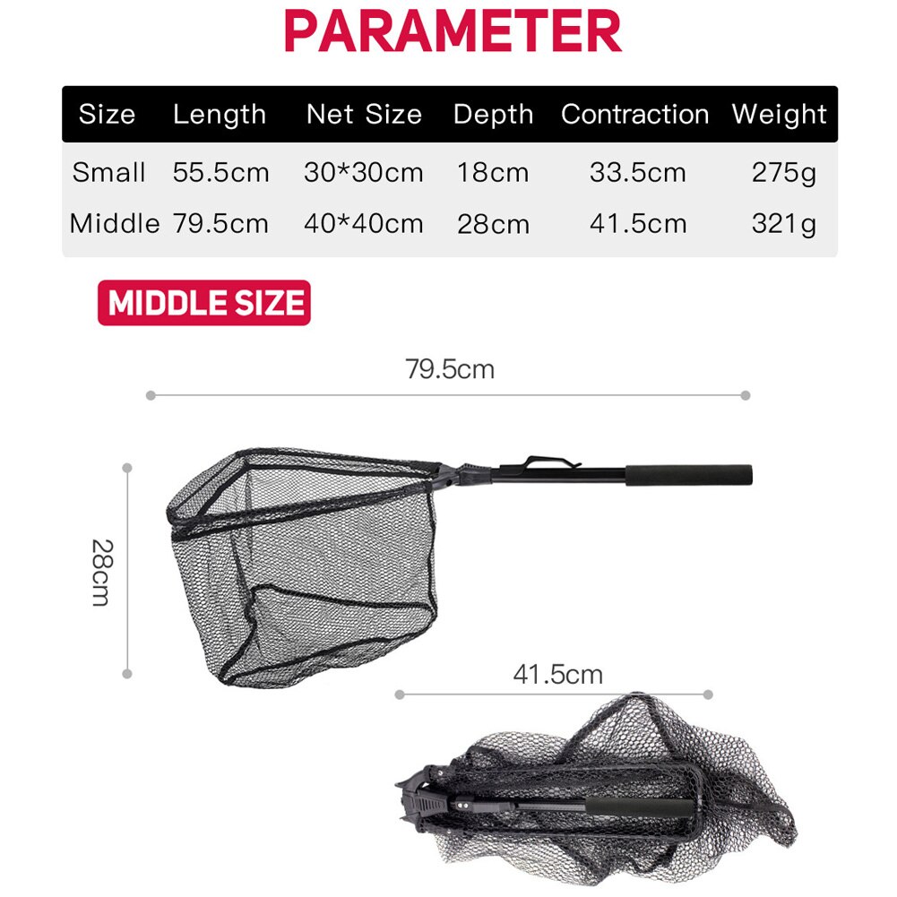 Collapsible Fishing Nets Aluminum Alloy Fishing Tools Small Mesh Foldable Landing Net Pole Casting Network Trap Fishing Tackle: 40X40cm