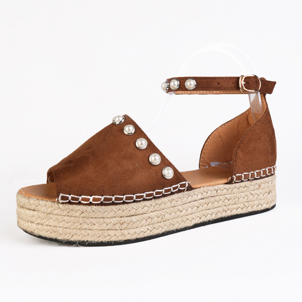 Womail Leopard Print Wedges Sandals Roman Shoes Ladies Pearl Open Toe Sandals With Ankle Strap Summer Sandals Women