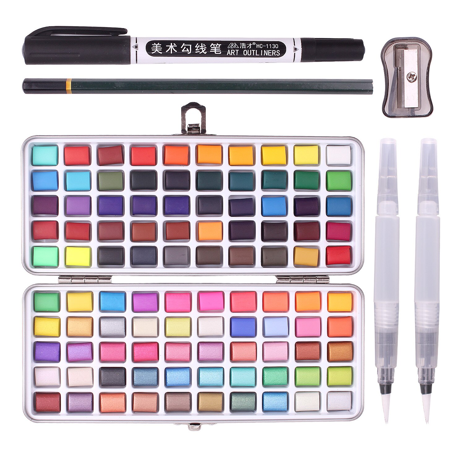 Solide Aquarel Verf Set, Tot 100 Kleuren Draagbare Kwast Aquarel Borstel Voor Kinderen Beginner Art Supplies Tekening