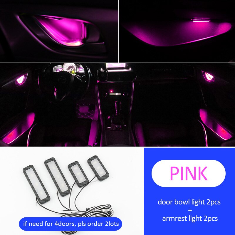 4PCS Ambient Light Car Interior Inner Door Bowl Handle Armrest Light Atmosphere Light For Mercedes Benz W204 W205 W211 W212 W221: pink