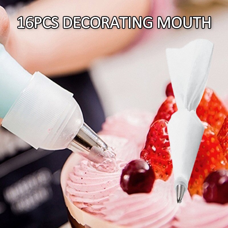 16PCS DIY Ice Piping Cream Pastry Bag Reusable Stainless Steel Nozzle Pastry Tips Converter Squeeze Cake Decorating Baking Tools