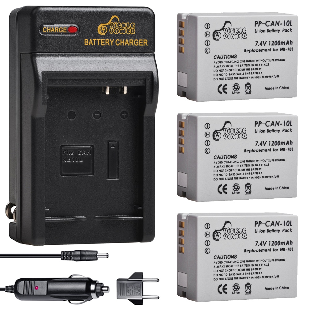 3 stk nb -10l nb 10l nb10l kamera batteri og vegglader for canon  sx40 hs sx40hs sx50 hs sx50hs g1 x g1x g15 g16 sx60 hs g3x