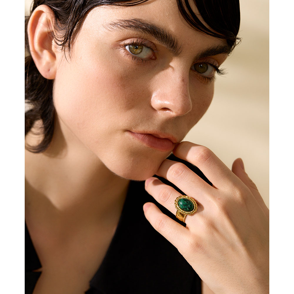 Yhpup roestvrijstalen brede dikke ring ingelegde tijger natuursteen sieraden trend Europa bijoux vintage stijlvolle verklaring