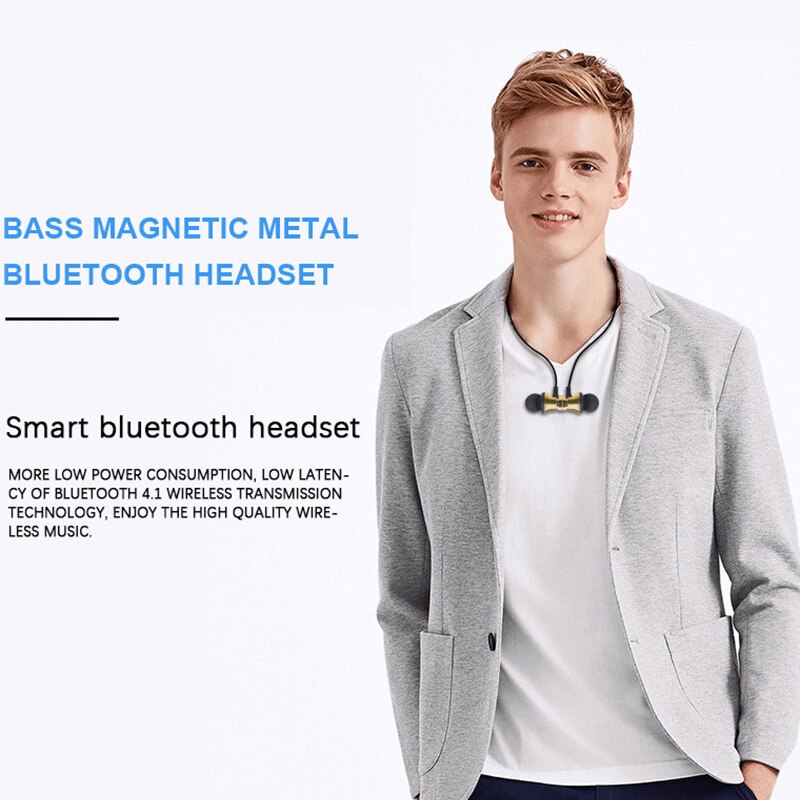 Bluetooth Headset Handfree Earbud with Mic Magnetic Wireless Bluetooth 4.1 Earphone Sport Earphone for Xiaomi Iphone Android Ios
