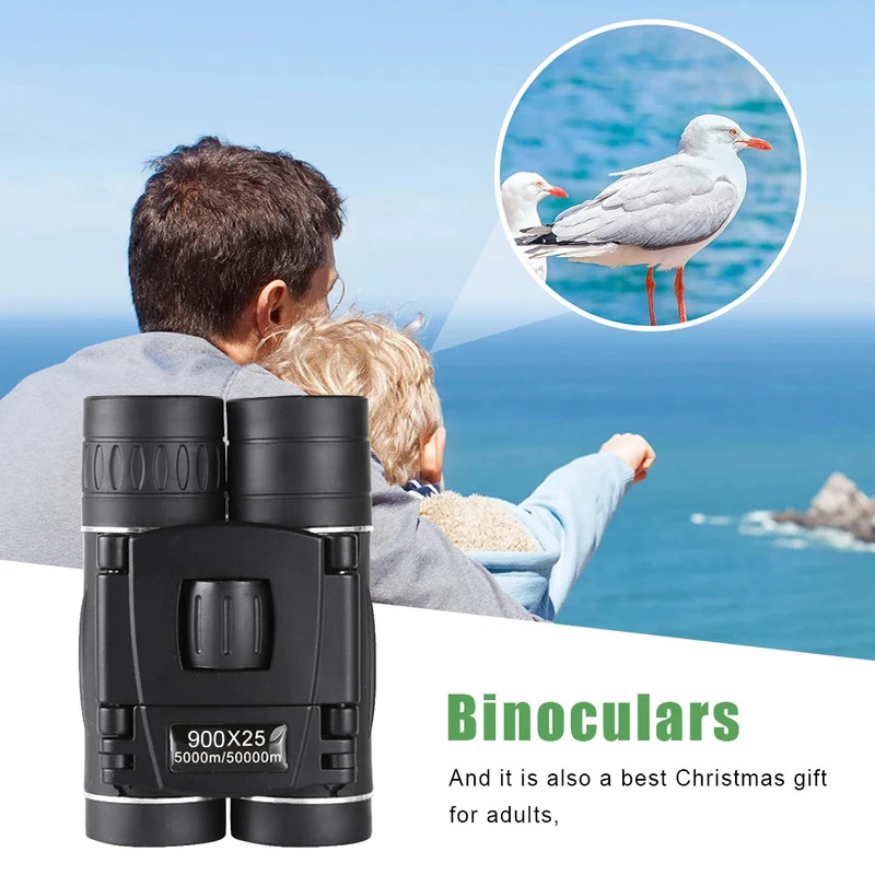 Binoculares 900X25, gran aumento, visión nocturna con poca luz, telescopio portátil compacto para exteriores