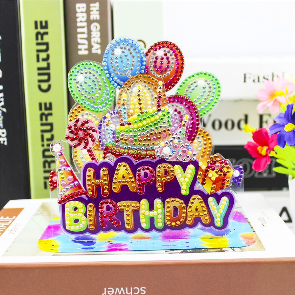 3D Acrylic Diamond Painting Birthday Card Balloon Cake Happy Birthday Decoration