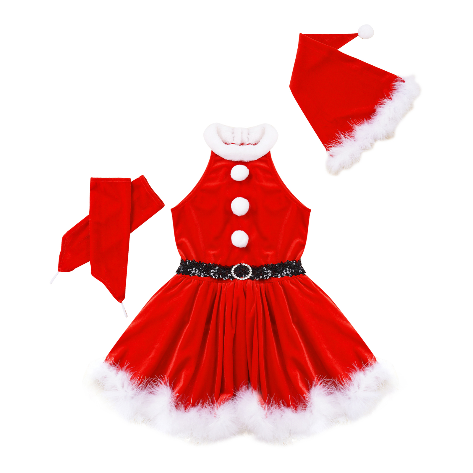 Bambini ragazze natale babbo natale costume Cosplay balletto pattinaggio vestito da ballo con guanti cappello natale capodanno festa spettacolo teatrale tutù