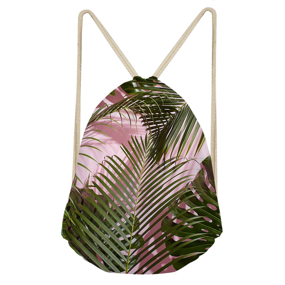 Palm Leaves And Floral Split-leaf Philodendron Drawstring Bag Outdoor Fitness Beam Mouth Backpack Sports Bag Travel Backpack: Purple 