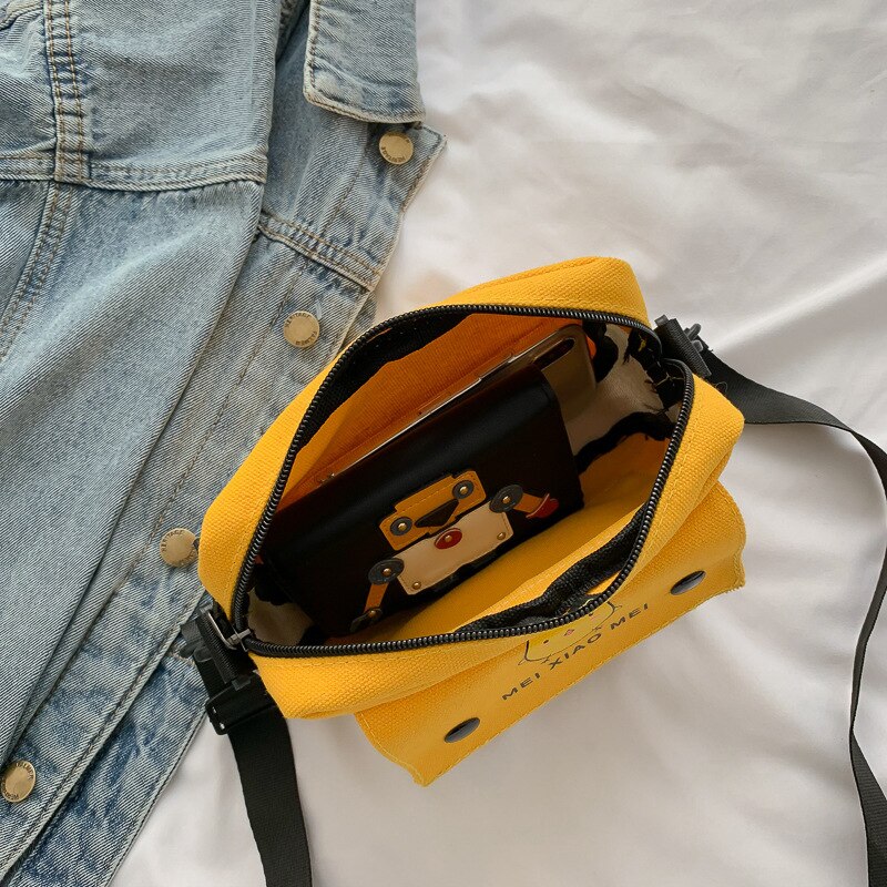 Muñeca de lona pequeña bolsa femenina estudiante salvaje ins dibujos animados Linda bolsa de chica hombro mensajero mujer bolsos cruzados