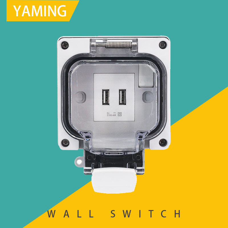 Interruptor de pared USB impermeable para exteriores, enchufe oculto a prueba de lluvia con cubierta protectora, tipo 86, IP66