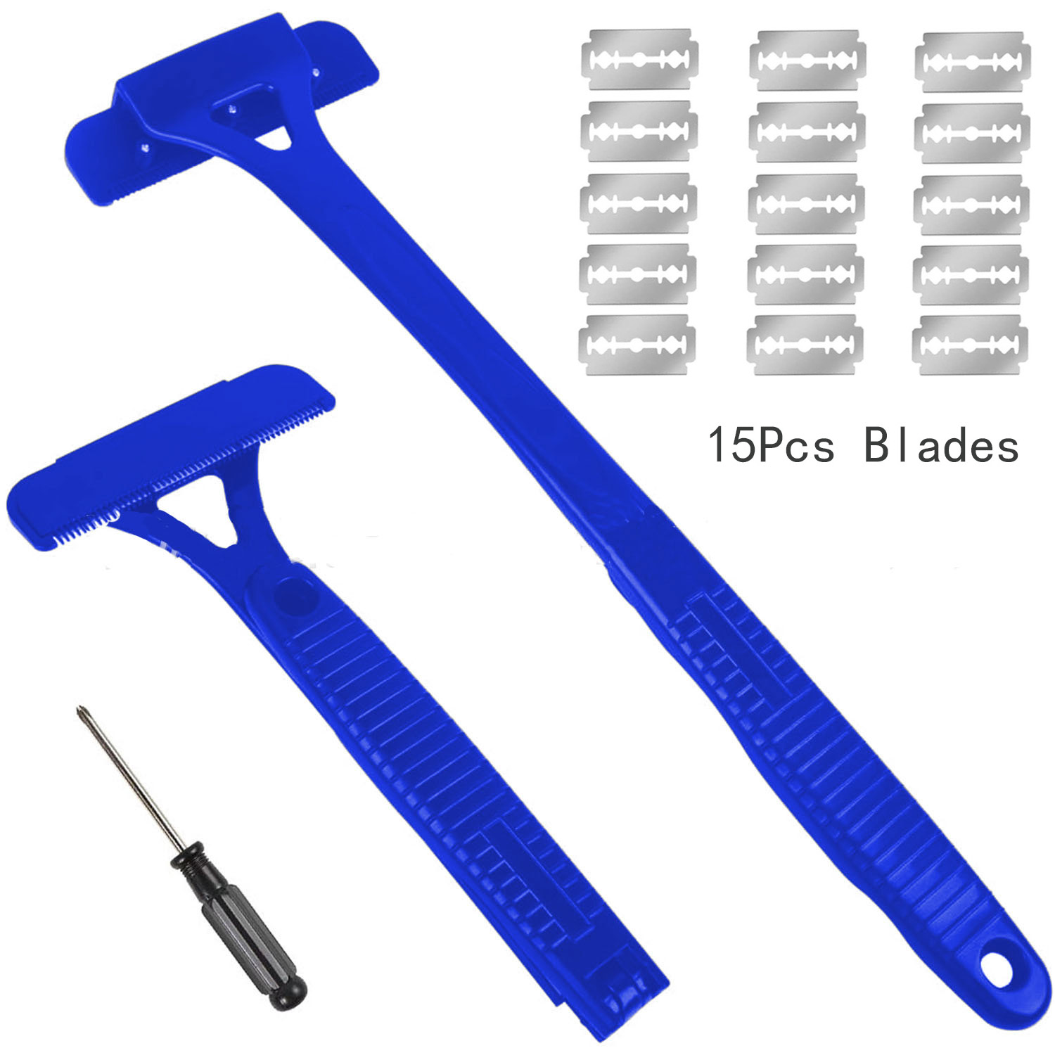 Afeitadora de pelo para hombre, afeitadora corporal de seguridad con mango largo, recortadora plegable, herramienta de afeitar para eliminación de piernas y cuerpo con cuchillas: Azul