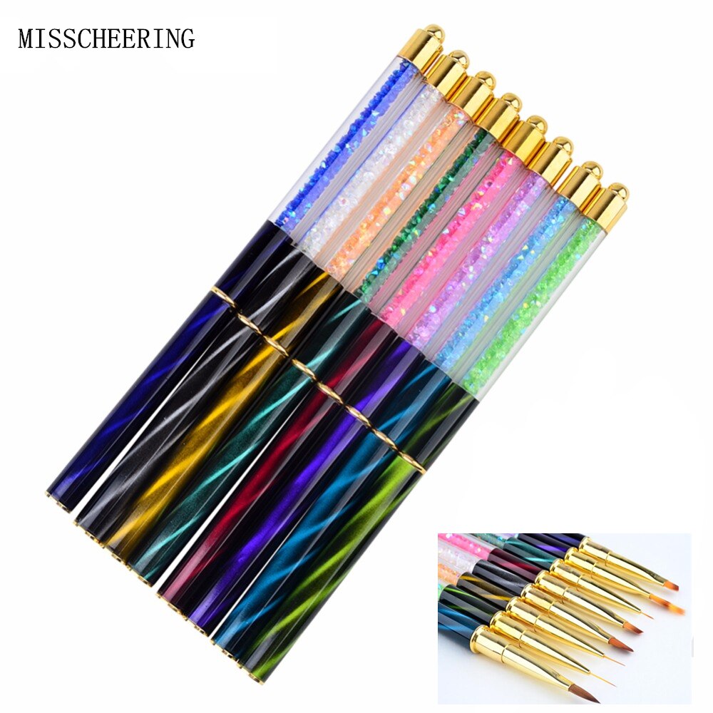 pincel de dibujo gradiente para uñas, diamantes de imitación, Ojo de gato, 1 Uds., pinceles planos para pintar, herramientas para esmaltado de uñas en Gel UV DIY