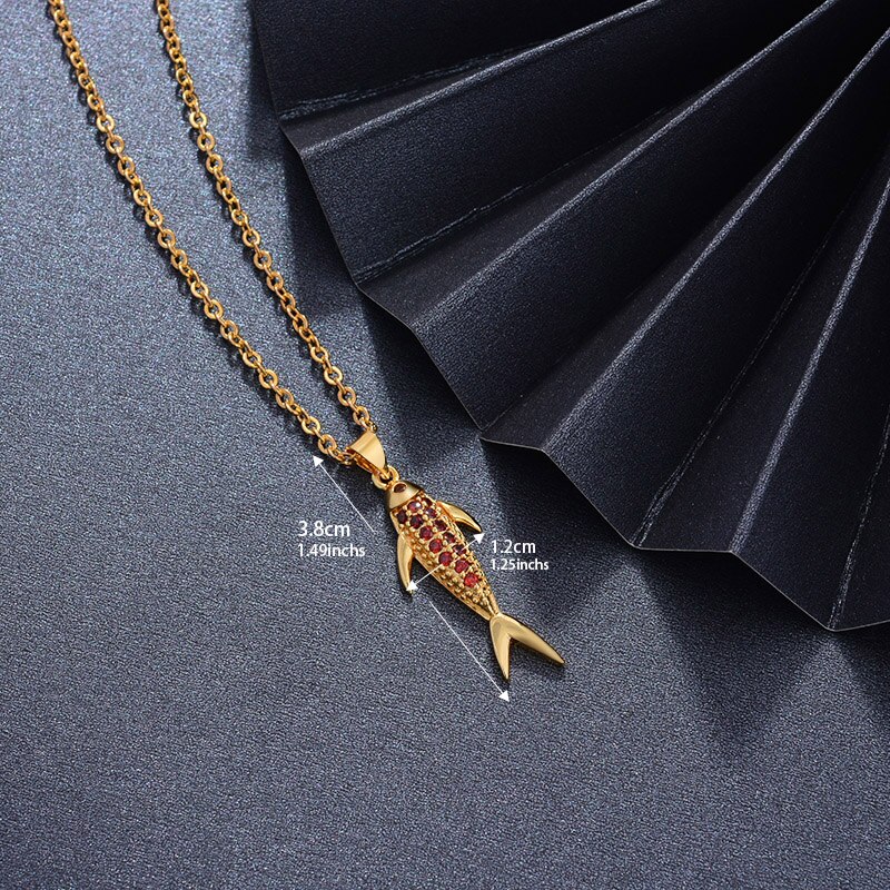 WANDO Neue Kleine fisch stein Inlay frauen Gold farbe halsketten anhänger kette Geben mädchen Freund Party Schmuck tragen